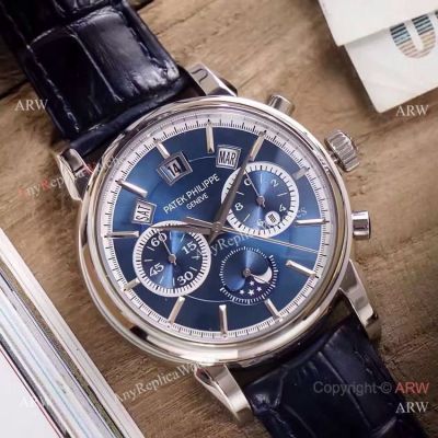 Best Patek Philippe Replica Moonphase Watch - Stainless Steel Blue Face 